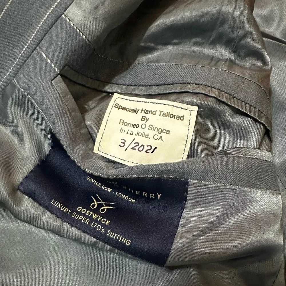 Custom 170’s Blue Double-Breasted Suit with Pinstripes & surgeon cuffs